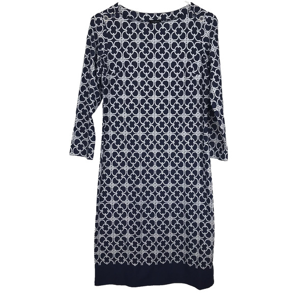 NWT Talbots Midi Sheath Dress Chain Print Boat Neck Navy White Size XS - Picture 1 of 8